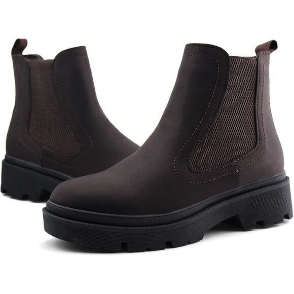 Jabasic Women Brown Synthetic Chelsea Boots Low Heel Elastic Ankle Boots - Picture 5 of 7